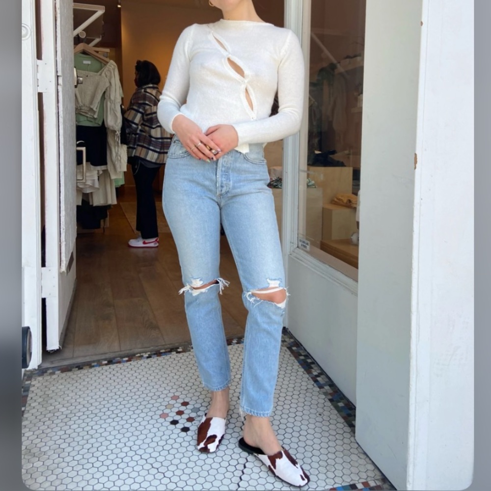 AGOLDE Riley Ripped Crop  Straight Leg Jeans - Picture 3 of 6